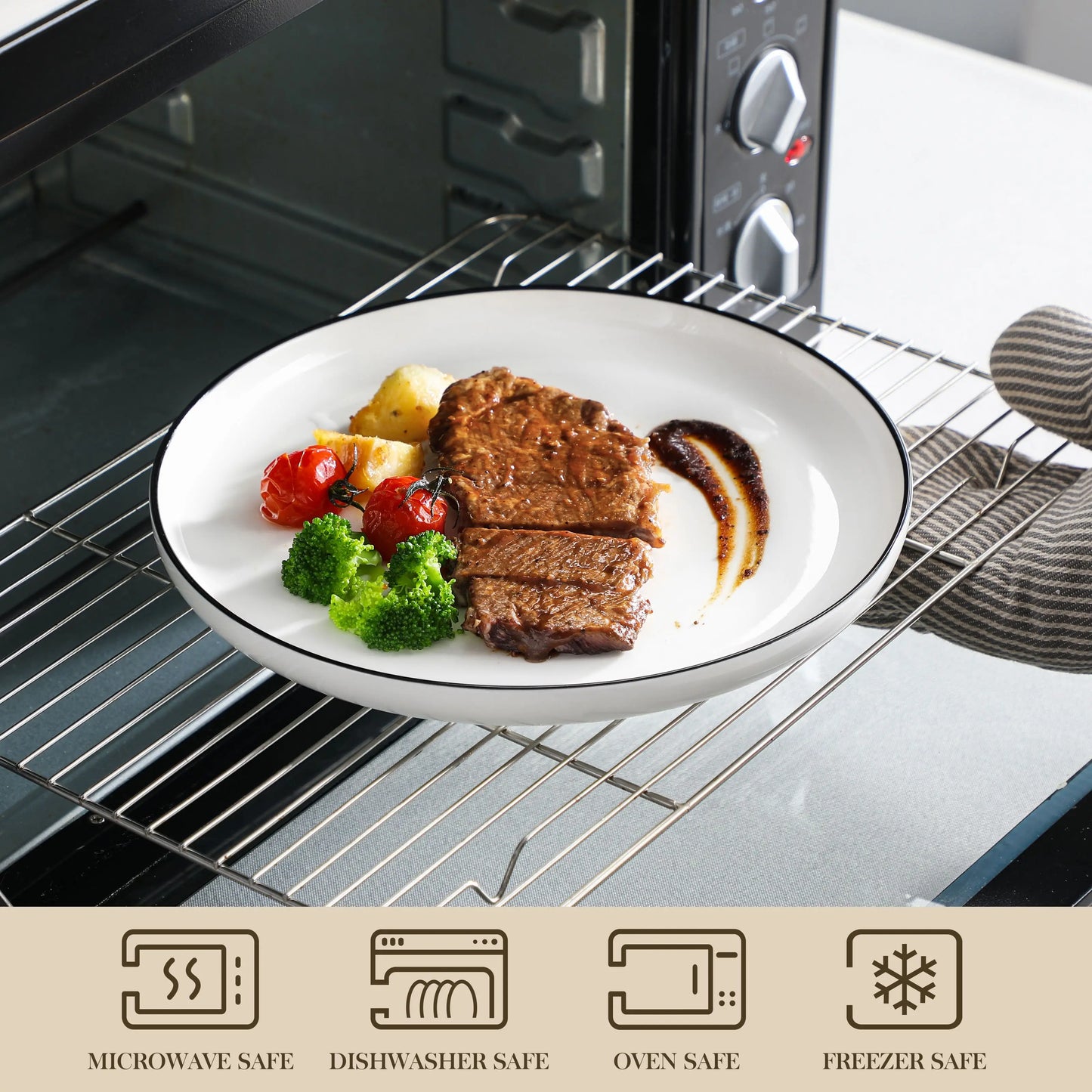 Vajilla de Porcelana Minimalista Borde Negro (55 piezas)